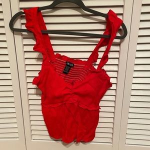 Red ruffled tank top